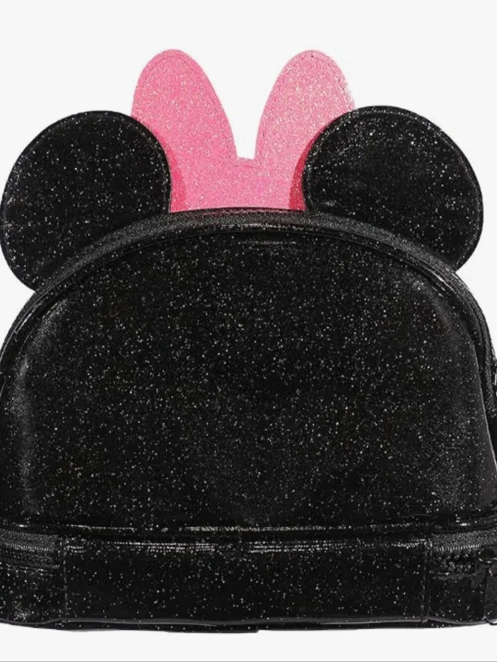 Disney Minnie Mouse Black Glitter Cosmetic Bag 6” 3D Ears Bioworld NEW